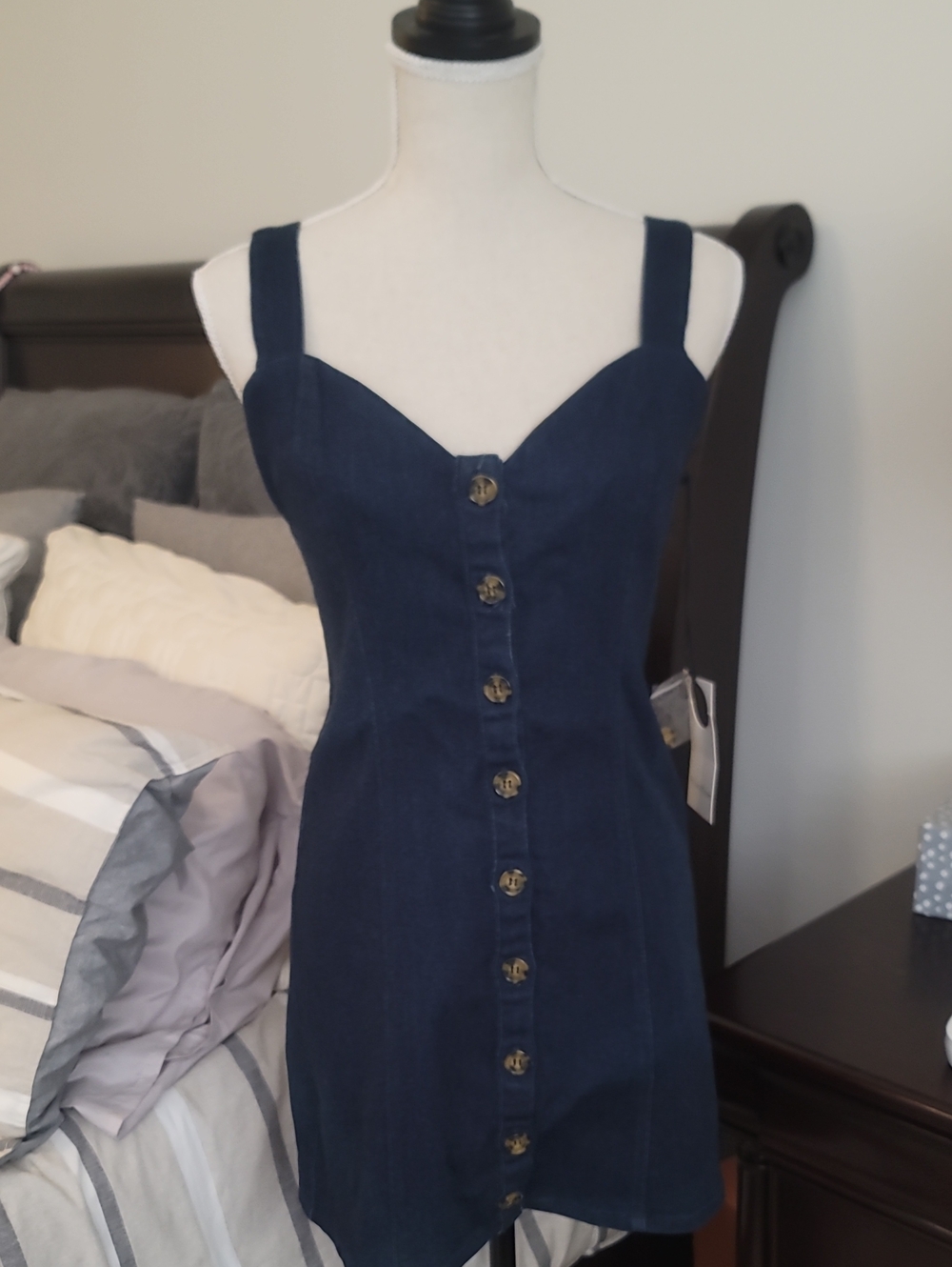 Privacy Please Denim Blue Button-Front Mini Dress